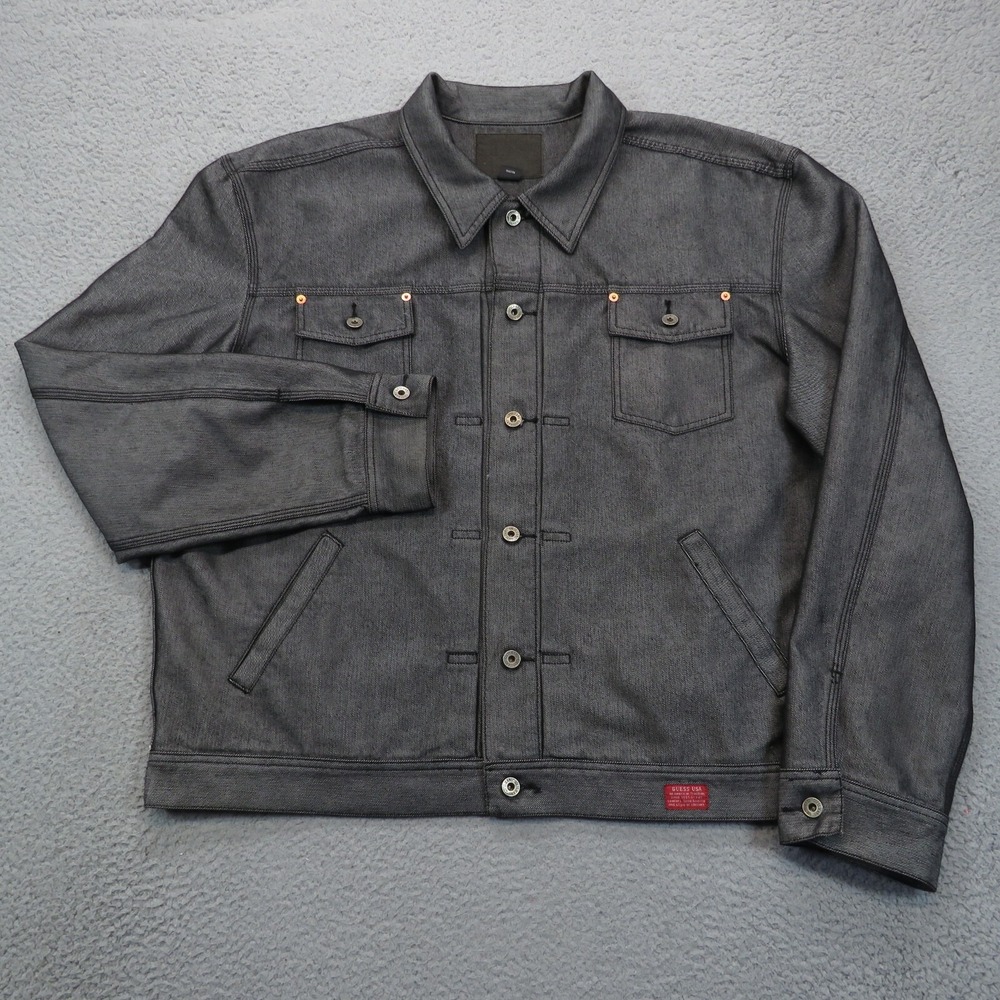 VTG Guess Jeans Jacket Mens 4XL Black Silver Denim Type 1 Trucker 90s XXXXL